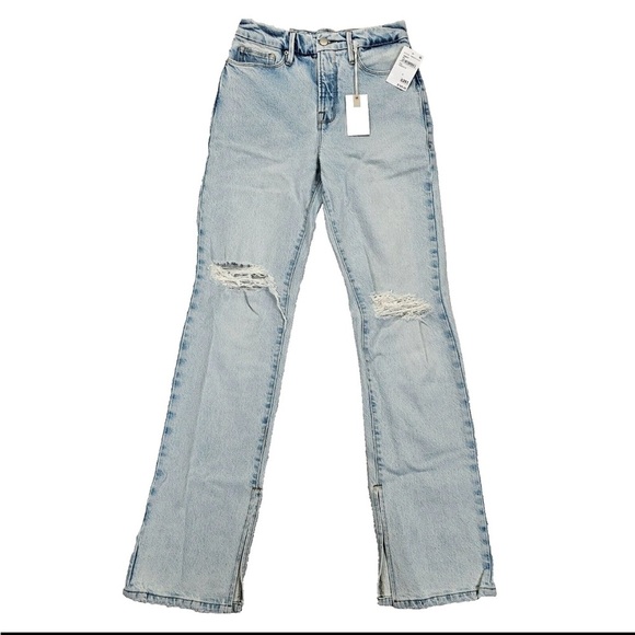 Good American Denim - GOOD AMERICAN | Women's GB062T Good Boy Ripped Knee Straight Leg Jeans